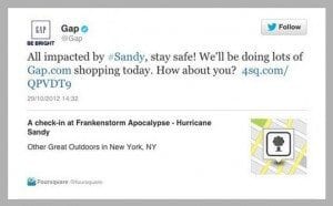 Gap using Hurricane Sandy to promote Gap.com